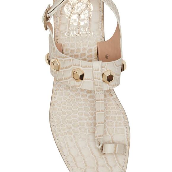 Vince Camuto Dailette Flat Sandal Size 8.5 Taupe Leather T-Strap Toe-Ring New - Picture 6 of 12